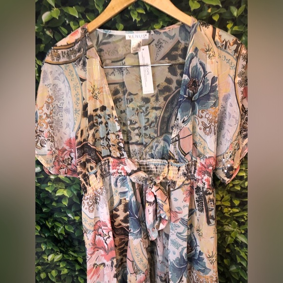 VENUS Multicolored Flutter Sleeve V-Neck Sundress - Picture 10 of 15